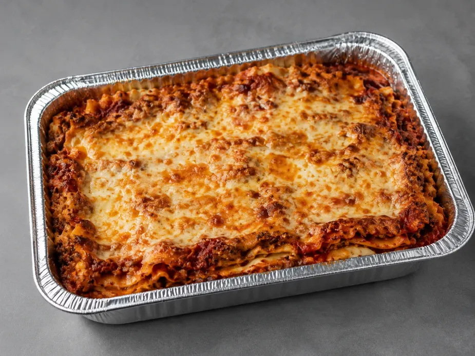 Classic Lasagna Family Bundle with beef ragu, ricotta and browned mozzarella in a half-size aluminum tray