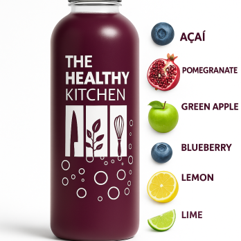 Pressed juice, acai, blueberries, pomegranate, lemon, agave, green apple