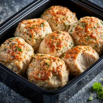 Herbed Turkey Meatballs sold by the ounce in a black meal-prep container.